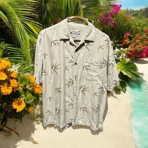 Men's Hawaiian Shirt M Bamboo Print Multicolor Short Sleeve